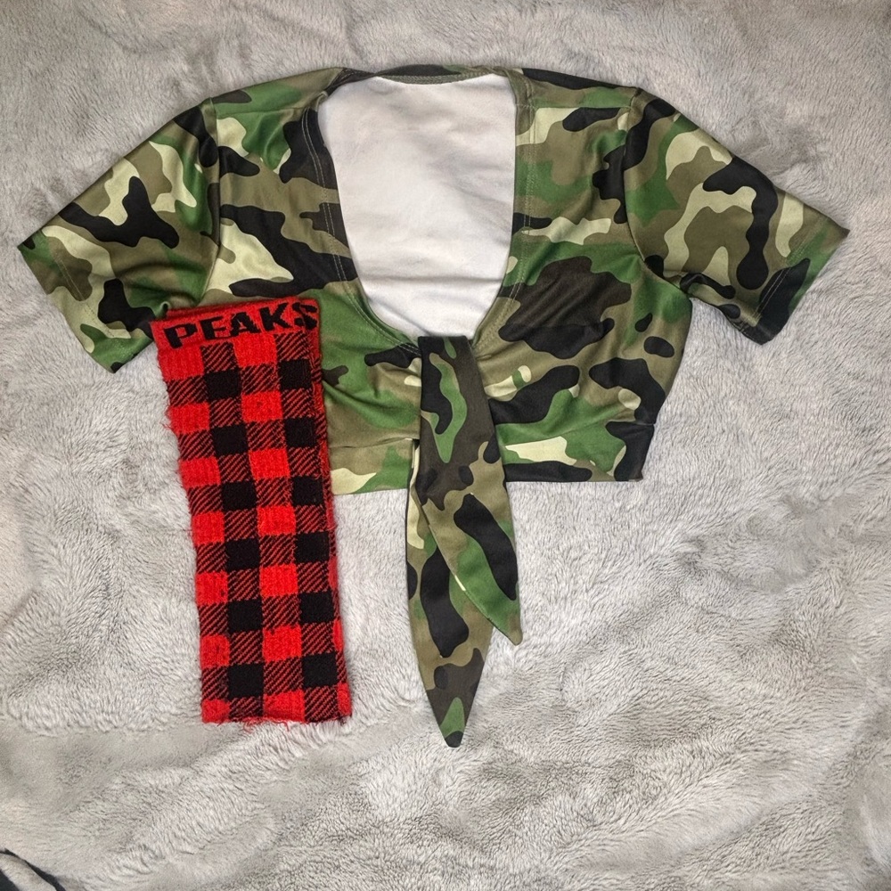 Twin Peaks Girl Military Monday Top with Orginal Plaid Socks and Bambi Name Tag